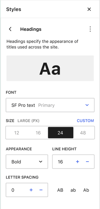 Typography panel for WordPress 5.9